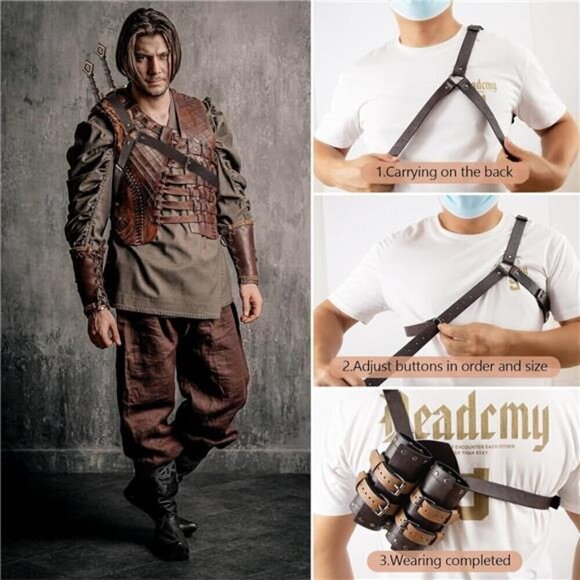 Medieval Sword Back Holster Cosplay Sword Belt Frog Adjustable Sword Back Holder - Picture 7 of 8